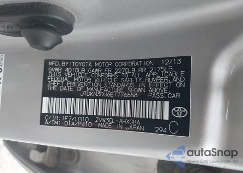 2014 Toyota Prius Five from USA, damaged, VIN JTDKN3DU6E1776658